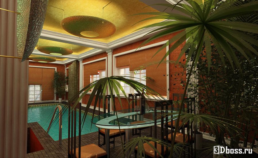 Дизайн комнаты отдыха с бассейном